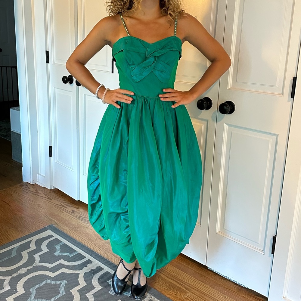 Vintage 70s Jade rhinestone beaded dress